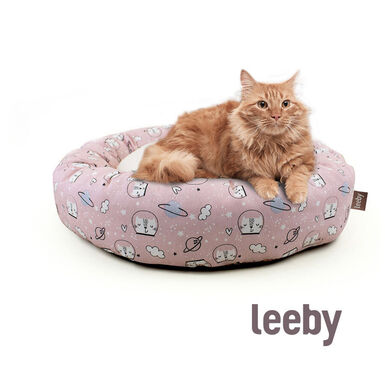 Leeby Cama Donut Antiderrapante Estampado Banda Desenhada Rosa para gatos